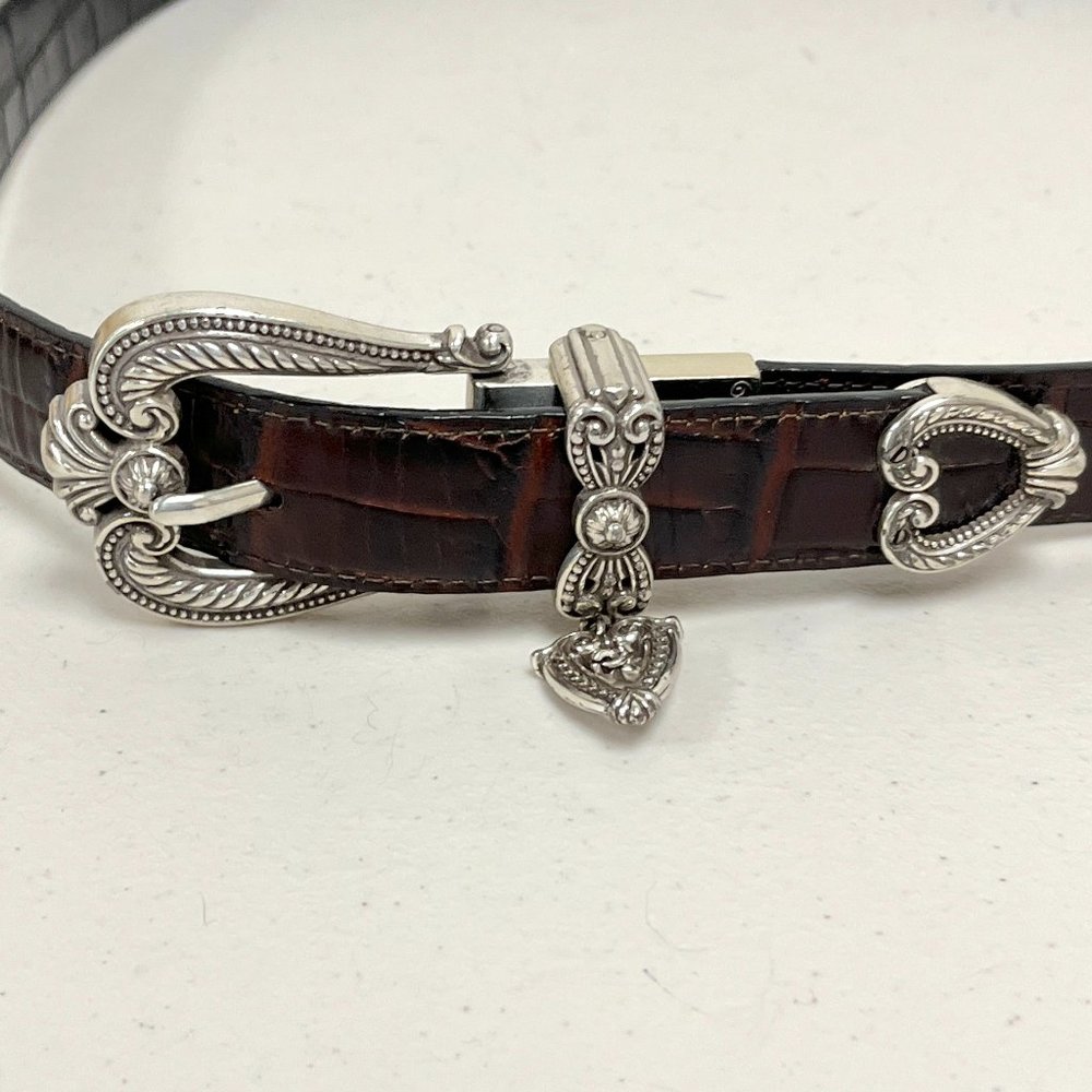 Brighton reversible brown to black crocodile leather belt silver buckle 34 L